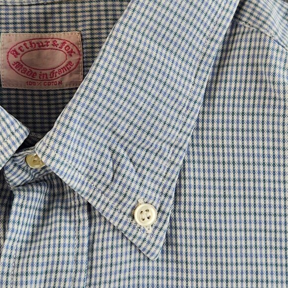 Arthur & Fox Size 42 Blue Green Check Long Sleeve Button Up Shirt Made In France - Picture 8 of 16